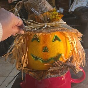 Vintage Multi Color Fiber Optic Festive Fall Pumpkin Scarecrow Decor